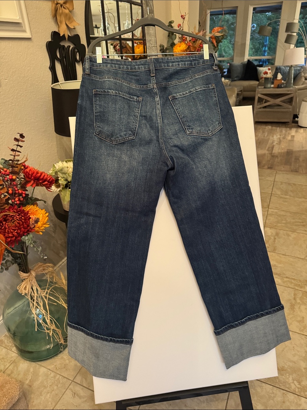Kut from the Kloth Dark Blue Boyfriend Jeans with Cuffed Hem - Picture 4 of 4